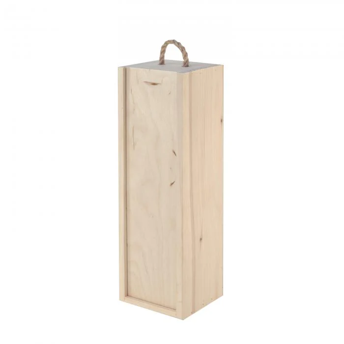 1 Bottle Wooden Box (Sliding Lid, Rope Handle)