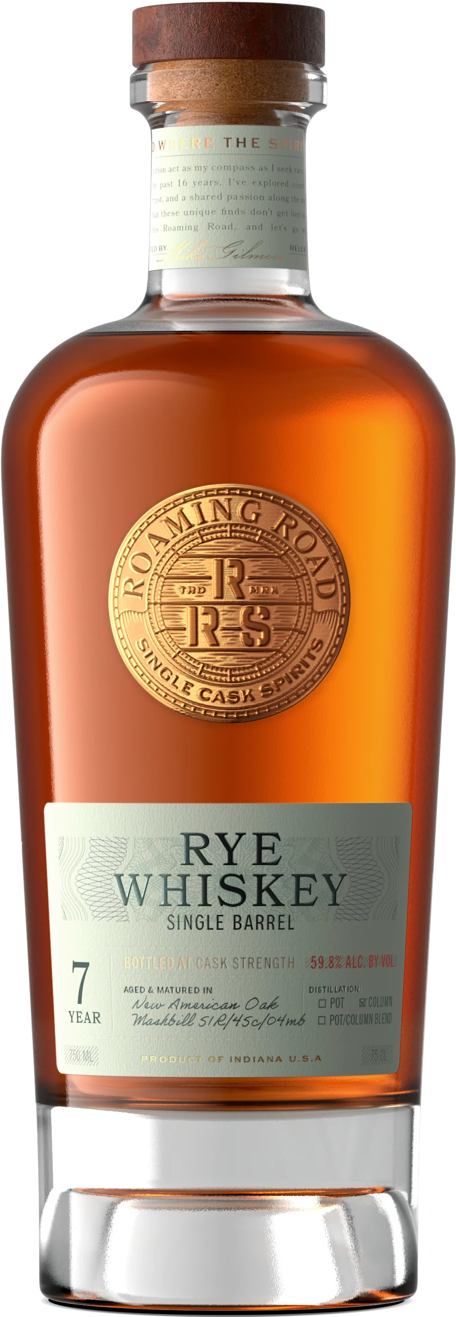 Roaming Road 7 Year Aged Indiana Rye Whiskey 70cl