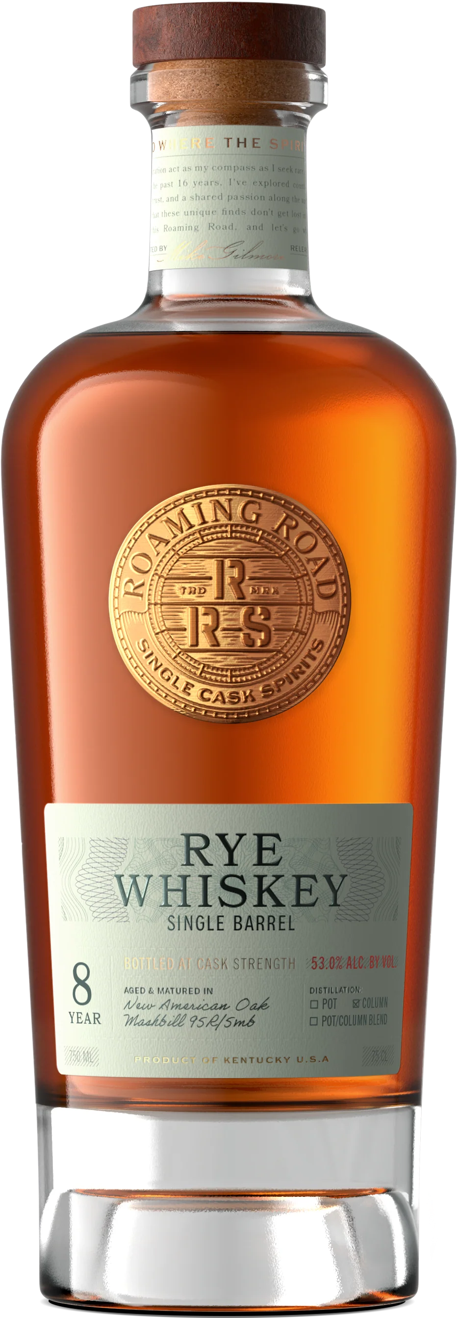 Roaming Road 8 Year Aged Kentucky Rye Whiskey 70cl